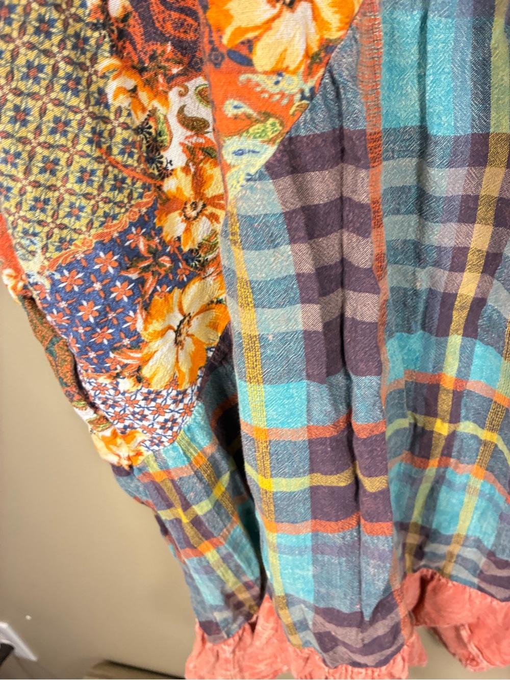 Oil & Hali Floral Patchwork Plaid V Neck Oversized Tunic Dress - Picture 9 of 14
